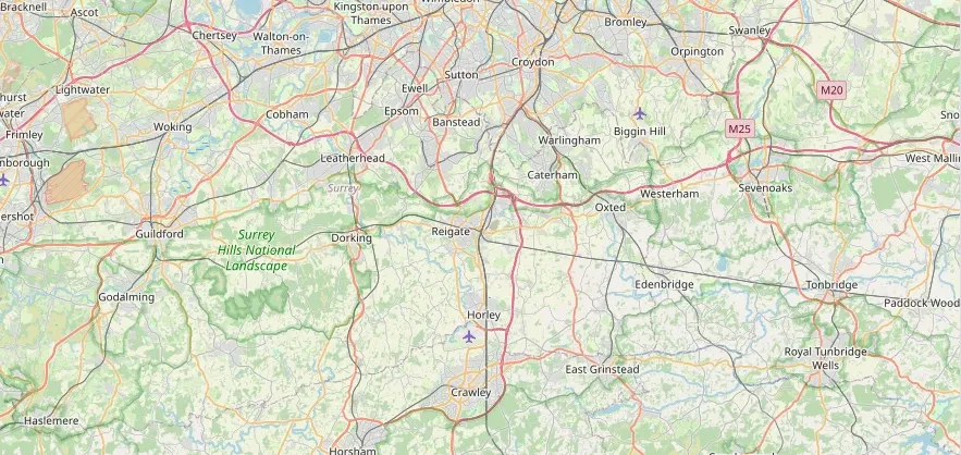 Map of the Redhill area